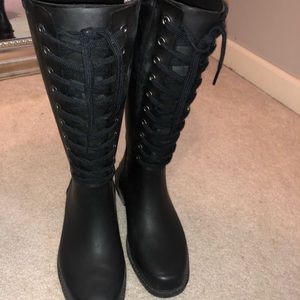 Black lace up rain boots